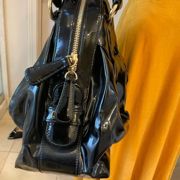 Valentino Garavani Black Patent Leather Braided Handle Shoulder Bag Tote w/ wear - Picture 7 of 16